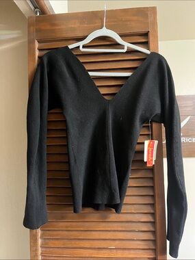 Off-the-Shoulder V-Neck Black Sweater